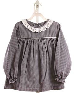 MARY & GRACE  NAVY  GINGHAM  SHIRT-LS WITH RUFFLE