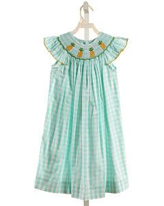 SHRIMP & GRITS  AQUA  GINGHAM SMOCKED DRESS WITH PICOT STITCHING