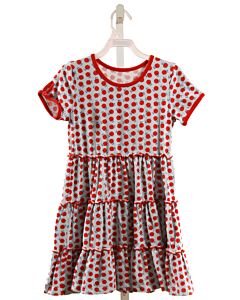 SERENDIPITY  RED   PRINTED DESIGN KNIT DRESS WITH RUFFLE