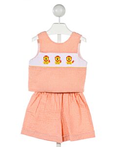 WISH UPON A STAR  ORANGE SEERSUCKER GINGHAM  2-PIECE OUTFIT WITH RUFFLE