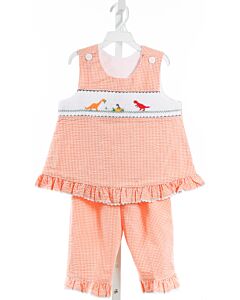 WISH UPON A STAR  ORANGE SEERSUCKER GINGHAM SMOCKED 2-PIECE OUTFIT WITH RUFFLE