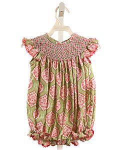 STELLYBELLY  GREEN  FLORAL SMOCKED BUBBLE WITH RIC RAC